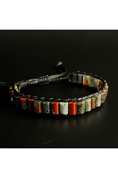 YILDIZ DOĞAL TAŞ SERTİFİKALI Kan Taşı Silindir Kesim Makrome Doğal Taş Deri B...