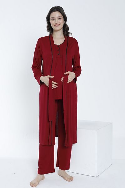 Miss Dünya Lissa Short Sleeve Maternity and Maternity Pajamas Set with Long Dressing Gowns - 4360