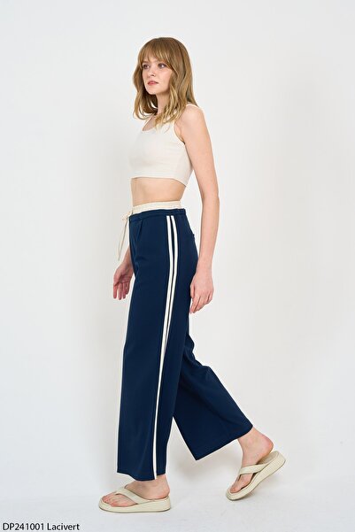 Liora Kadın Lacivert Şeritli Boxer Detaylı Bağcıklı Çift Cepli Pantolon