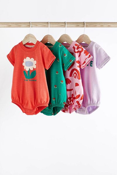 Next Baby Cotton Red Purple Flovers Set of 4 Romper