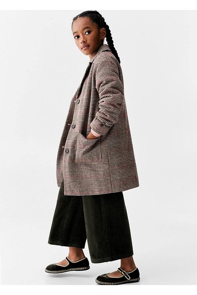 MANGO Kids Μακρύ καρό παλτό