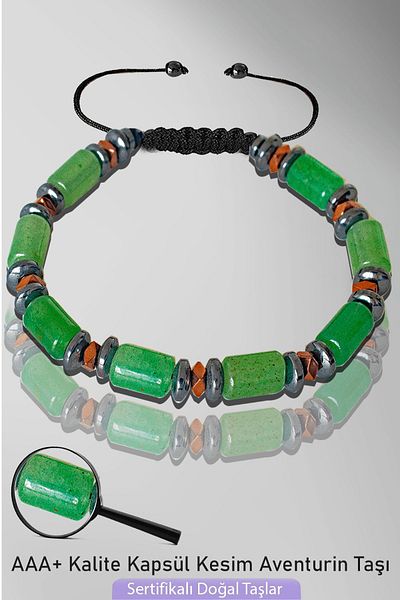 Tesbih Atölyesi Certified Rose Hematite Capsule Model AAA+ Aventurine Stone Bracelet