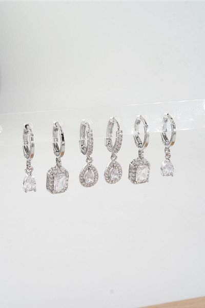 By Zeyna Aksesuar Women's Vip Series Special Design Baguette Zircon Stone 6-Piece Earring Set