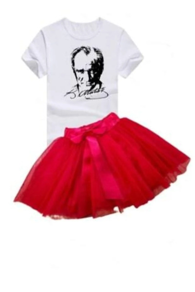 Nacar Girl's 23 April 29 October Performance Outfit, Patterned Short Sleeve W...