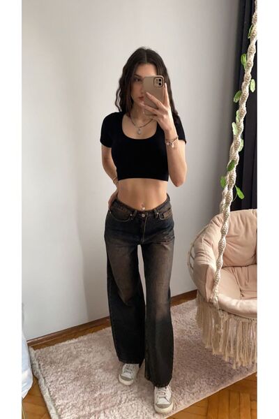 Violon Kahverengi Yıkamalı Baggy Jean