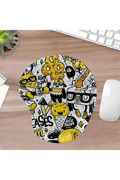 UcuruStore Yellow Weight Graffiti Drawings Cut-out Oval Mouse Pad cu suport p...