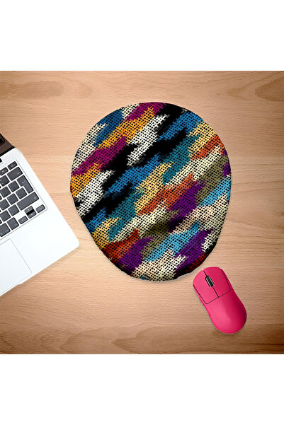 UcuruStore Πολύχρωμο Υφασμάτινο Οβάλ Μαξιλαράκι Ποντικιού με Υποστήριξη Καρπού