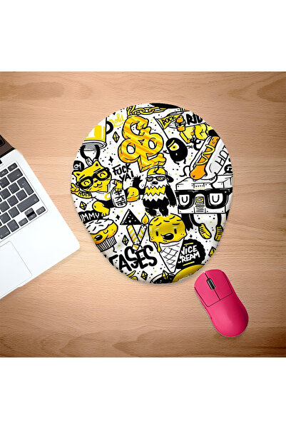 UcuruStore Yellow Weight Graffiti Drawings Mouse Pad oval cu suport pentru în...