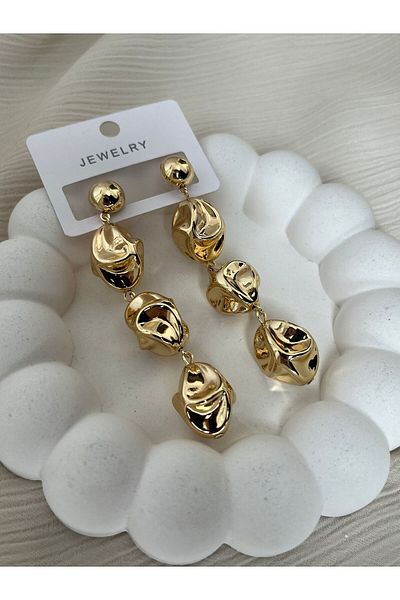 Rachel Gold Asymmetric Ball Dangle Earrings-8 cm
