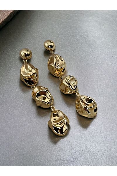 Rachel Gold Asymmetric Ball Dangle Earrings-8 cm