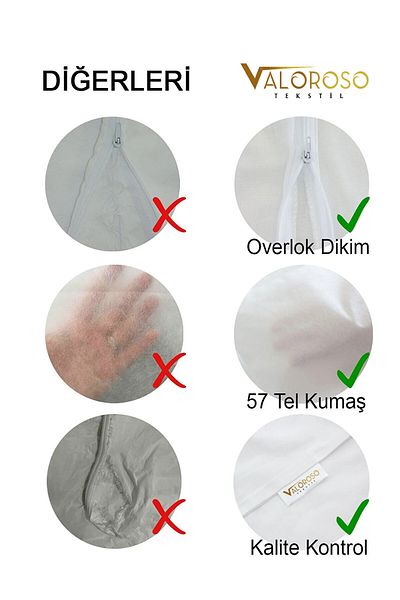 Valoroso Tekstil Cotton 50x70 White Inner Lining, Inner Pillow Case Zippered 6 pieces