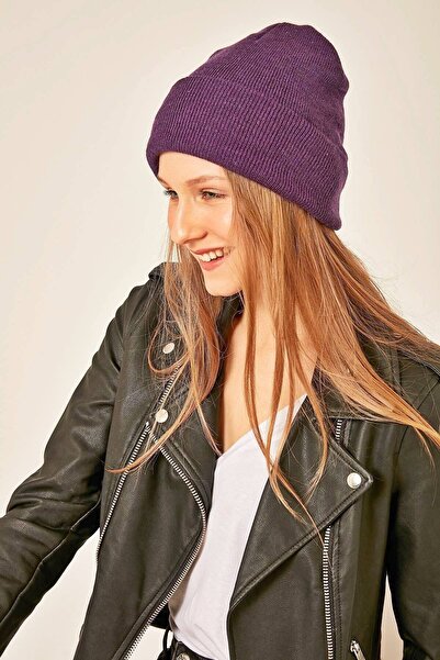 Boldy Класична спортивна шапка з трикотажу Шапка без вишивки Шапка унісекс Пряма шапка Шапка унісекс Пряма класична шапка Фіолетова