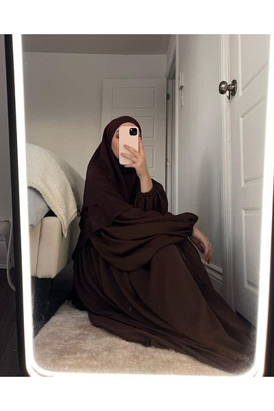 SAVANNAHSTAR Μοντέρνο Hijab Abaya - Μανίκι με μπαλόνι, χαλαρό σουφλέ σιφόν, έτοιμο κοστούμι με πέπλο