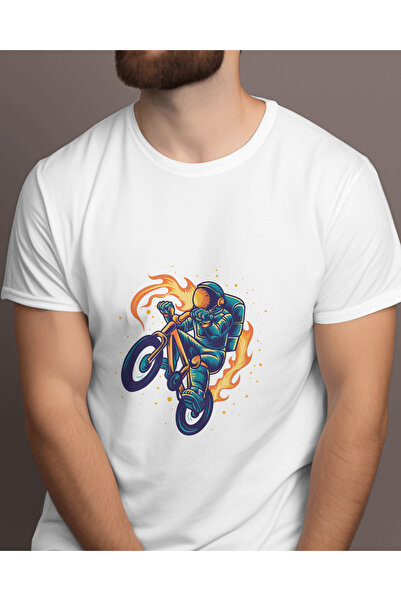 AEMİ Astronaut na biciklu Štampano Majica unisex Oversize kroj 100% pamuk T-s...