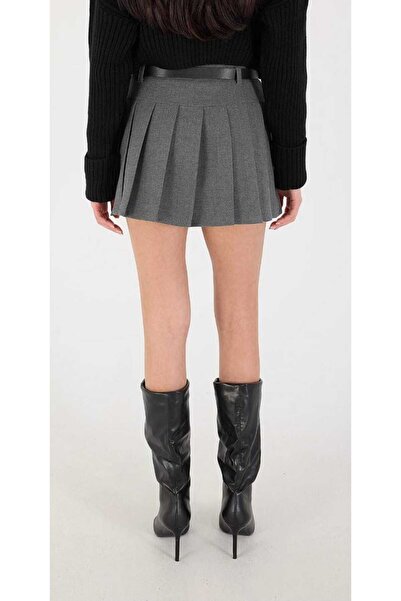 ZF BUTİK Fustă pantaloni scurți plisate cu curea gri