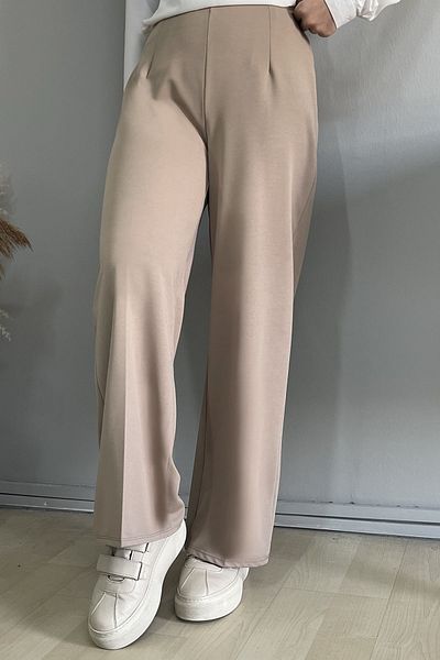 InStyle Hose mit weitem Bein und elastischer Taille - Beige