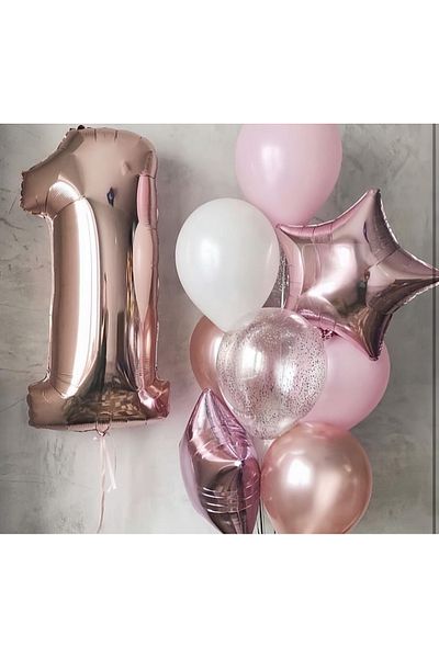 Çemrek Süs Parti 1 year old Rose pink balloon bundle 10 pieces