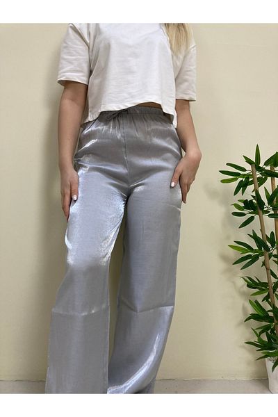 HARMONY GLOBAL WOMEN'S Shiny Linen Palazzo Trousers with Elastic Waist