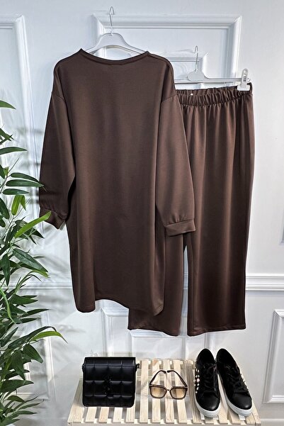 Aşkı Endam Σετ δύο τεμαχίων από χτενισμένο βαμβάκι με λεπτομέρεια από πέτρα αγγέλου - Καφέ