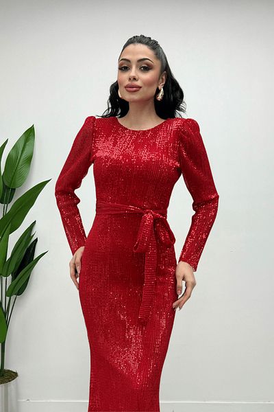 giyimmasalı Rochie de seara din tul cu paiete din plasa - rosu