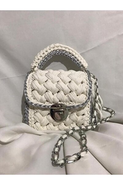 GA Mark BAG white gray patterned handmade braided bag