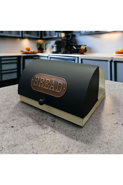 LUCKYHOMES Metal Sliding Bread Bowl, Black Cream Bread Box 30X17