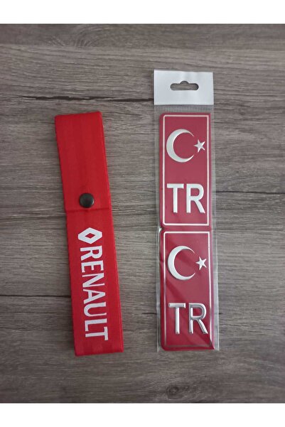 Compax Renault Uyumlu Kırmızı Renk Yüksek Kalite Tampon Dili & Çeki Ipi ve Tr Plaka Krom Sticker 2'li