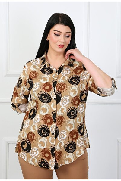 By Alba Collection Γυναικείο πουκάμισο με μοτίβο βαμβακερής βισκόζης σε μεγάλο μέγεθος