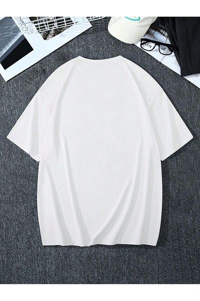 Jose Clothing Μπλουζάκι Unisex Λευκό εμπριμέ από οργανικό βαμβάκι Oversize κοντό μανίκι