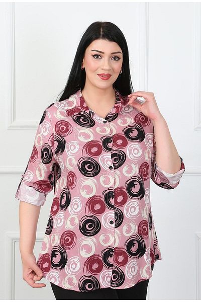By Alba Collection Γυναικείο πουκάμισο με μοτίβο στροβιλισμού με αποξηραμένο τριαντάφυλλο βαμβακερό βισκόζη σε μεγάλο μέγεθος
