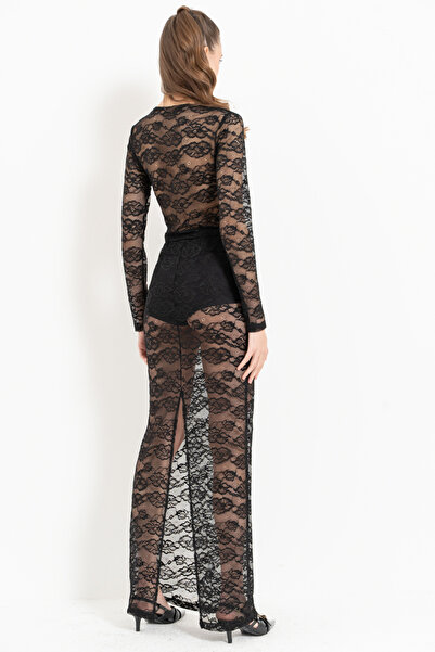 Kikiriki Black Long Sleeve Lace Blouse & Skirt Set