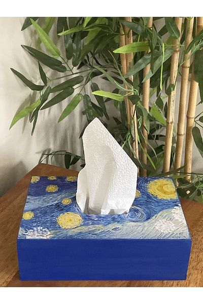 Fun Life Van Gogh Starry Night Themed Handmade Wooden Handkerchief Box