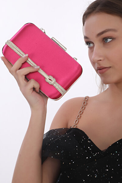 womenacs Večernja haljina od satena boje fuksije Sa kamenčićima sa dodacima, ...