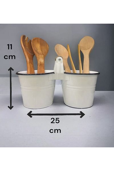 LUCKYHOMES Double Bucket with Wooden Handle and Spoon Holder with Rim, Spice Holder, Flower Pot 25X11