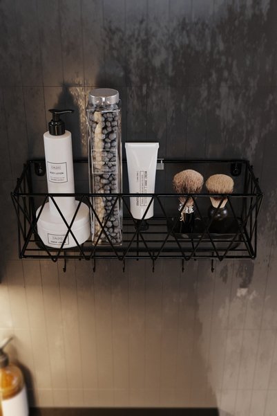 boz concept home Adhesive Stainless Multi-Purpose Bathroom Organizer And Kitchen Shelf Black Cup Holder Kitchen Organizer