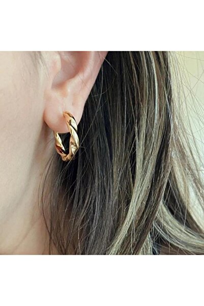 toptanhanem Çelik Gold Renk 1.5 Cm Burgulu Halka Küpe | Kararmaz Anti Alerjik