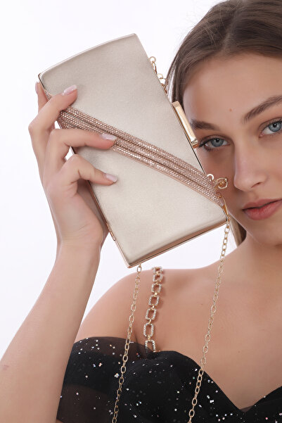 womenacs Mink Color Satin Stone Design Evening Dress Clutch Portfolio Hand Night Wedding Engagement Bag