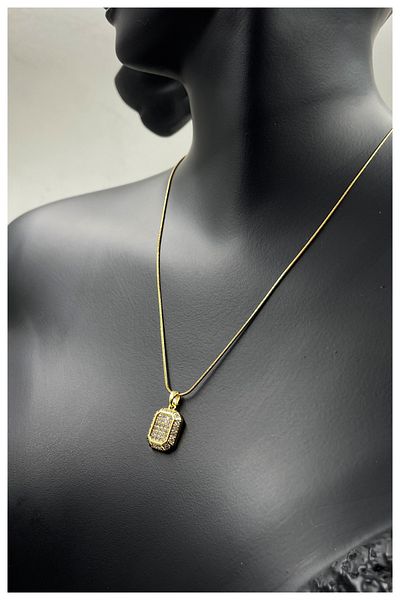 Manken İstanbul Zircon Stone Geometric Model Gold Plated Steel Necklace