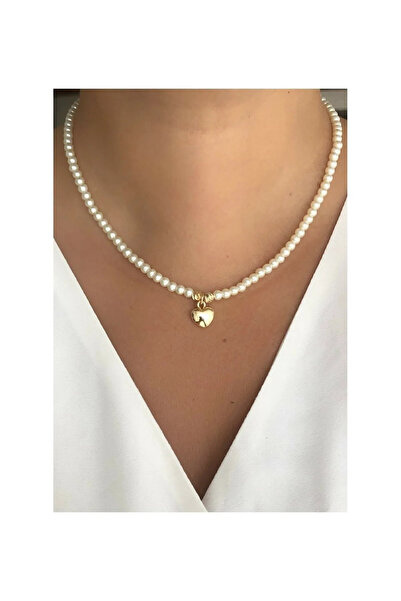 B&B Co. Kadın Gold Kalp Detaylı İnci Kolye