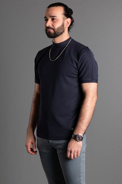 ZEKİ ÖZER Ανδρικό μπλουζάκι με μισό λαιμό μπλε Navy Blue Clever Özer