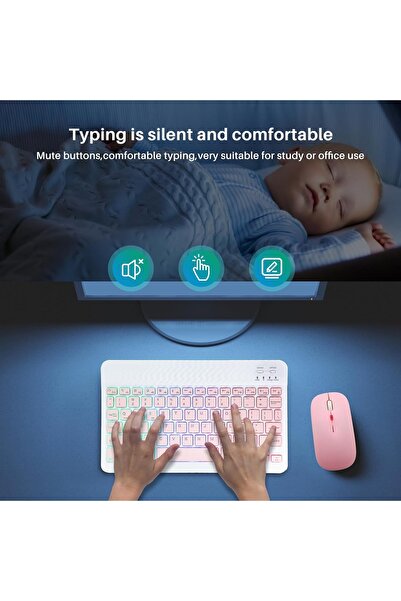 Alfa MEC Galaxy Tab A7 T500 T505 T507 Uyumlu Aydınlatmalı Kablosuz Bluetooth Klavye+mouse Set