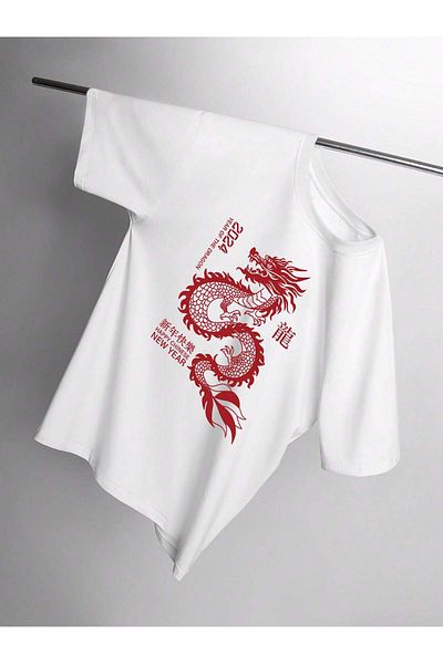 Jose Clothing Μπλουζάκι Unisex Λευκό εμπριμέ από οργανικό βαμβάκι Oversize κοντό μανίκι