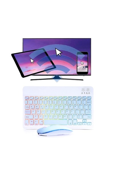 Alfa MEC Galaxy Tab S9 FE Plus Uyumlu Aydınlatmalı Kablosuz Bluetooth Klavye+mouse Set