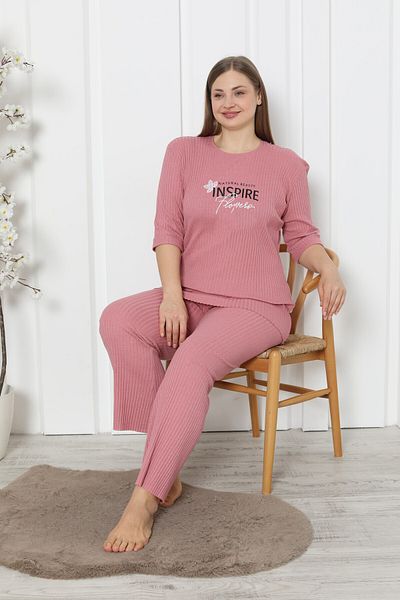 FAMES PİJAMA Pink Inspire Plus Size Women's Pajama Set