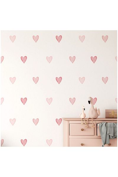 Piksel Grafik Pink Watercolor Hearts| Children's Room Decals Wall Sticker