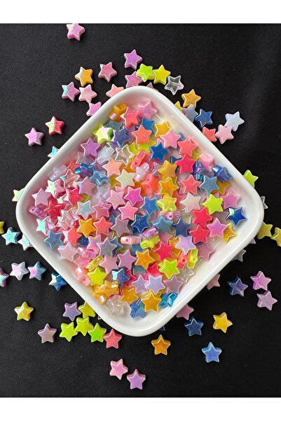 Bijumix Aksesuar 100 Adet Karışık Renk Janjanlı Yıldız Parlak Boncuk