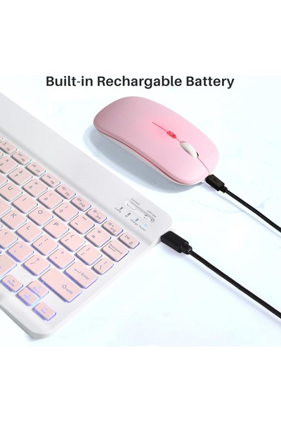 Alfa MEC Galaxy Tab A7 T500 T505 T507 Uyumlu Aydınlatmalı Kablosuz Bluetooth Klavye+mouse Set