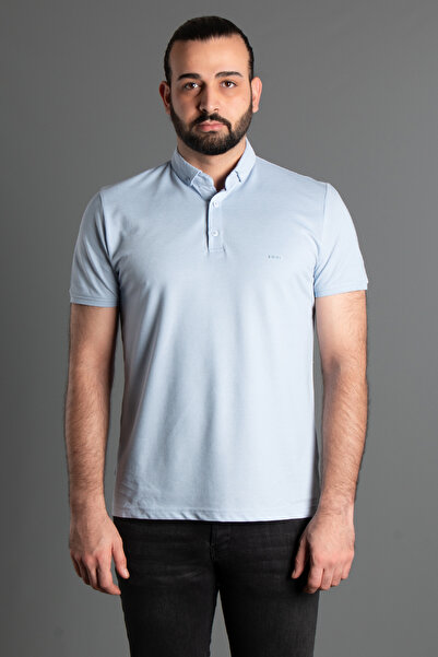 ZEKİ ÖZER Ανδρικό μπλουζάκι πόλο με μπλε ανάγλυφη λαιμόκοψη