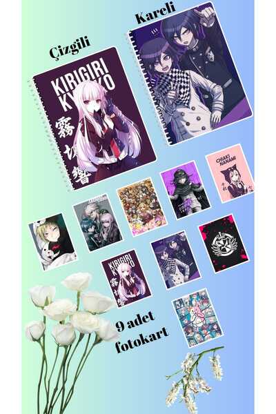animeandyourworld danganronpa defter 2 adet  çizgili ve kareli + 9 adet fotok...