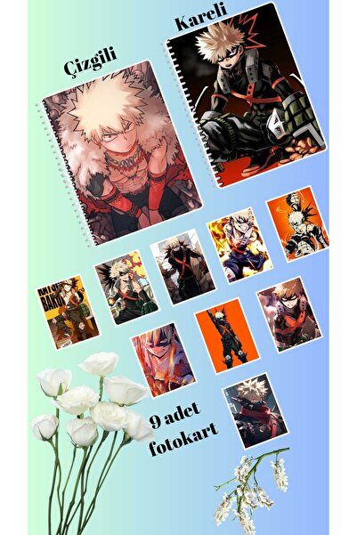 animeandyourworld bakugou katsuki defter 2 adet  çizgili ve kareli + 9 adet f...